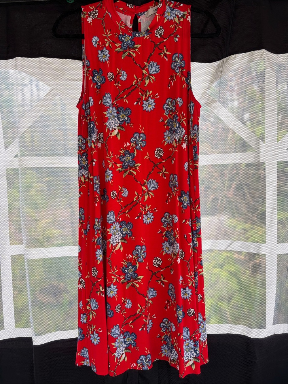 LOFT Red Floral Sleeveless A-Line Dress